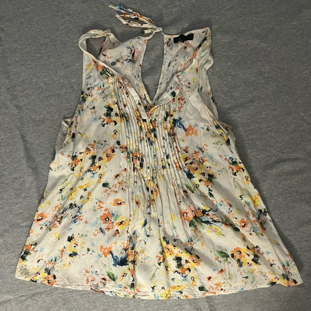 Sanctuary Floral Sleeveless Blouse - Size XL - Flowy Boho V-Neck with Keyhole
